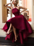 Burgundy Lace Halter High Low  Prom Dress LBQ0355